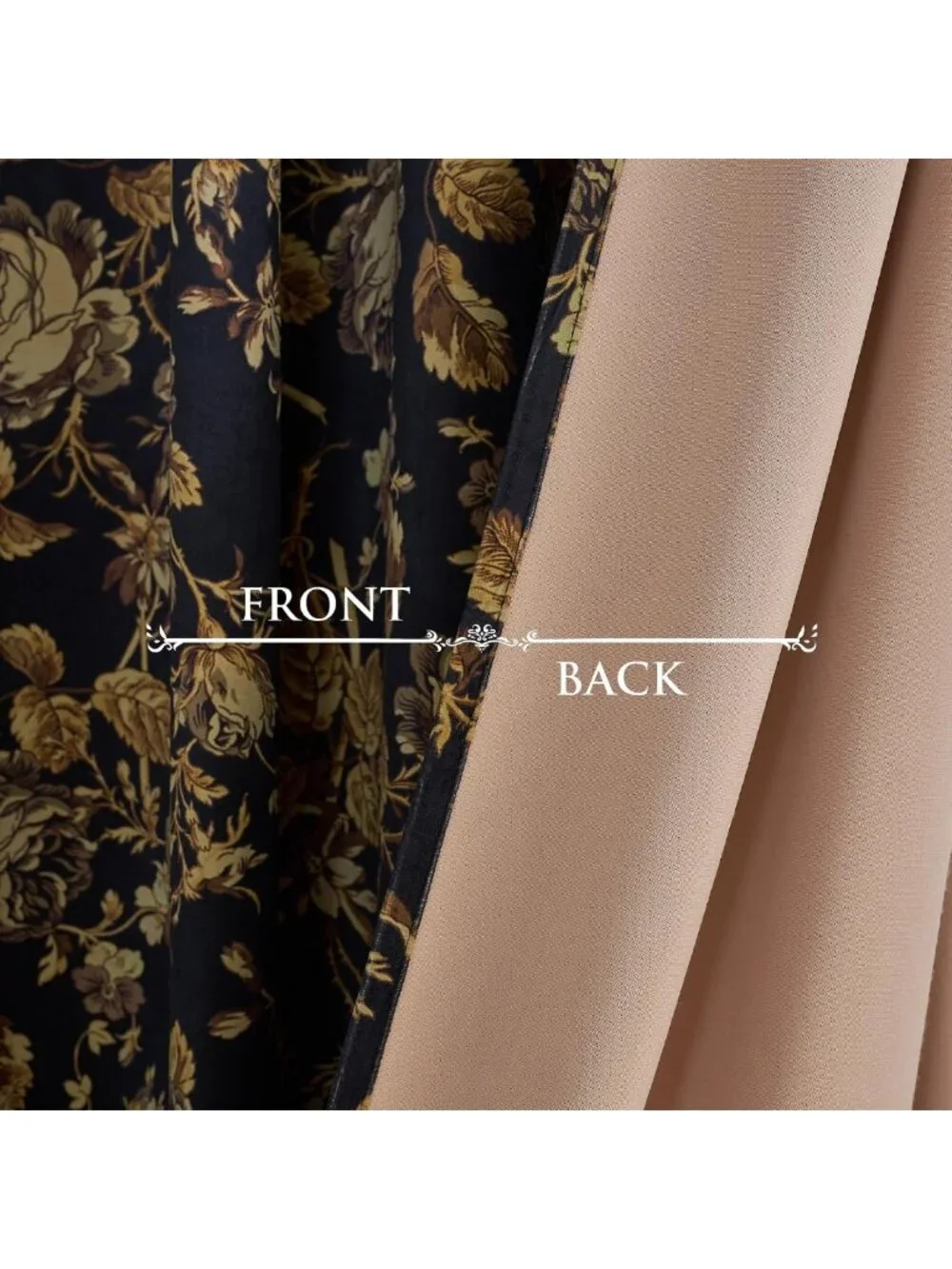 Soft Velvet Retro Gold Floral Curtains, 2 Panels, W52 x L84, Elegant Drapes